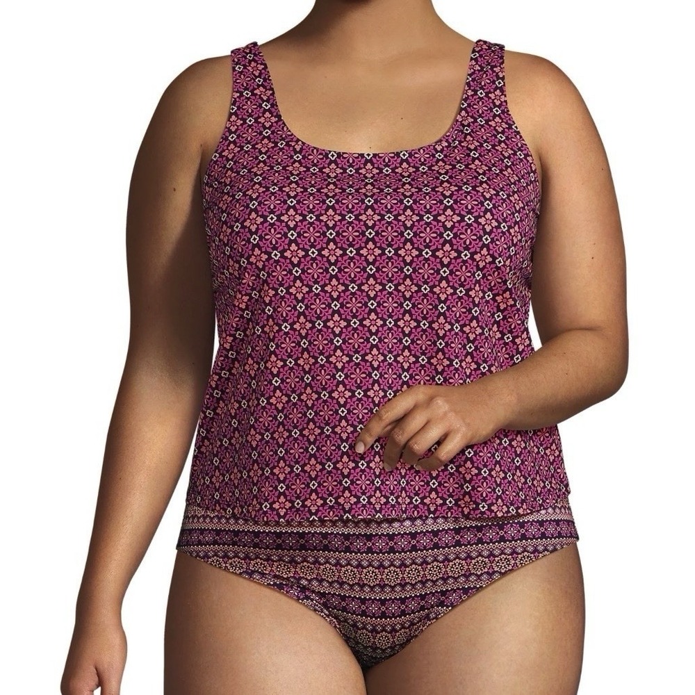 NWT Lands End Pink Geometric Scoop Neck Fauxkini One‎ Piece Swimsuit  Size 20W